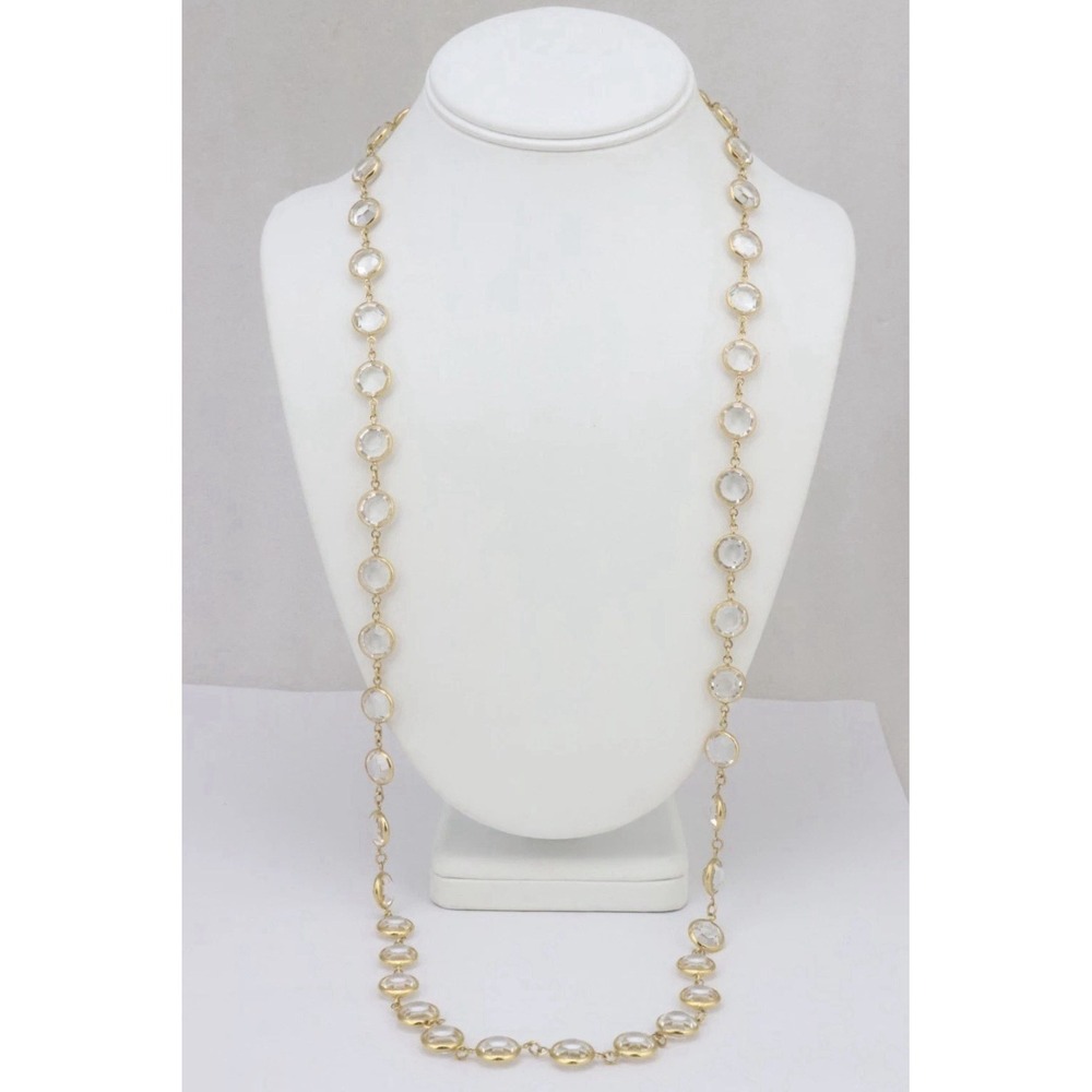 Vintage 34" Swarovski Swan‎ Logo Bezel Set Crystal Necklace Clear 11mm Gold Tone